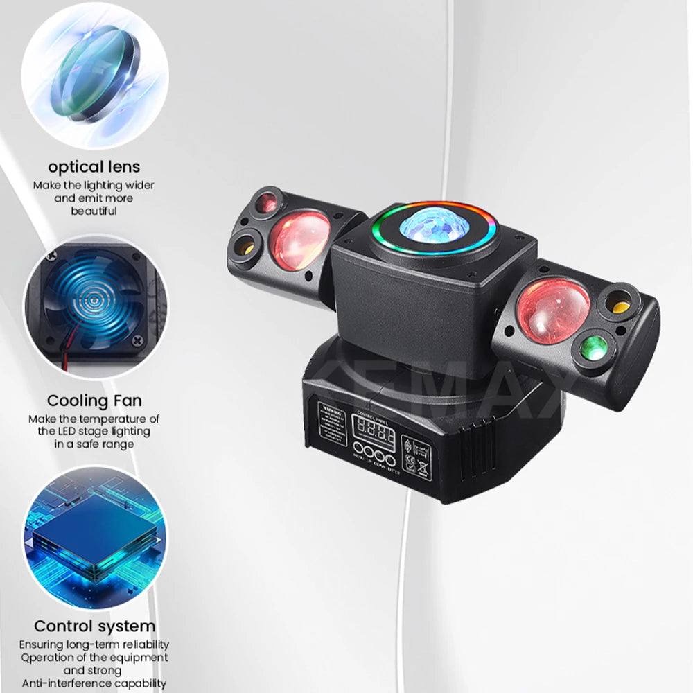 60W Mini Beam 2-Arm Disco Party Light Mobile Head Remote Control RGBW Stage Effect DMX512 DJ Moving Head For Events Club Xmas