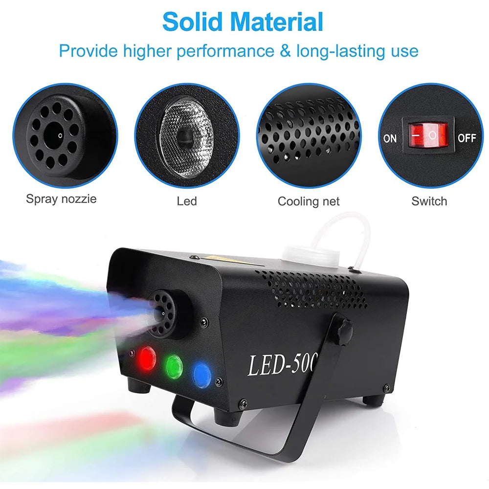 500W 3 RGB LED Smoke Machine Remote Control Lights Professional Special Effect Stage Fog Equipment for DJ Disco Party