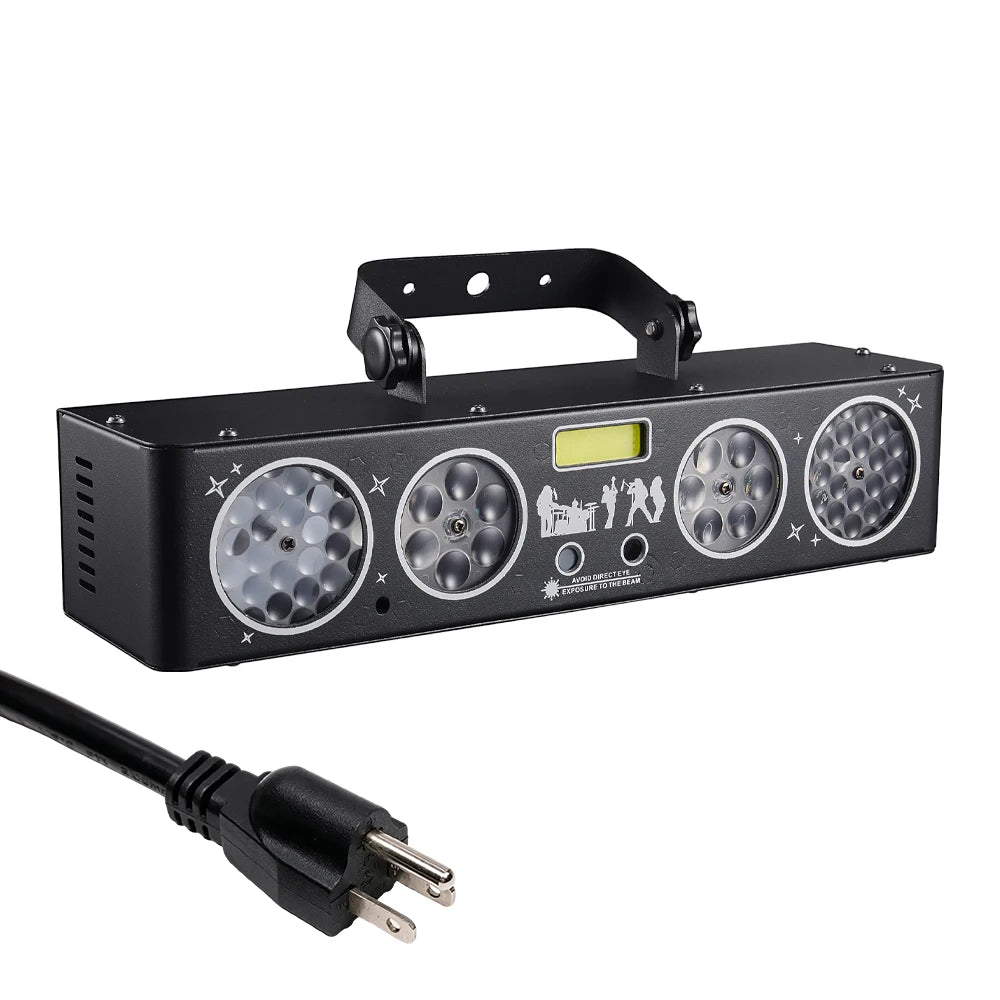 Stage Light 6 in 1 RGBWYO LED DJ Party Light Sound Activated Laser Strobe Effect  Auto Mode for Disco Wedding Club Show