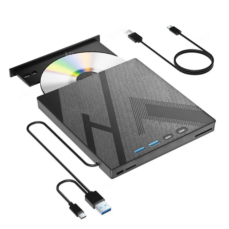 External CD DVD Drive with 4 USB Ports and TF/SD Card Slots Portable CD/DVD Disk Drive Player Burner Reader Writer for Laptop PC