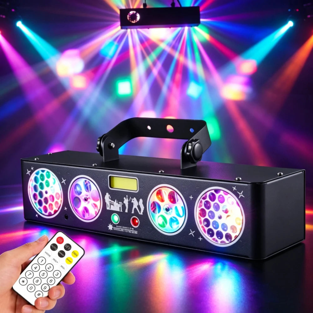 Stage Light 6 in 1 RGBWYO LED DJ Party Light Sound Activated Laser Strobe Effect  Auto Mode for Disco Wedding Club Show