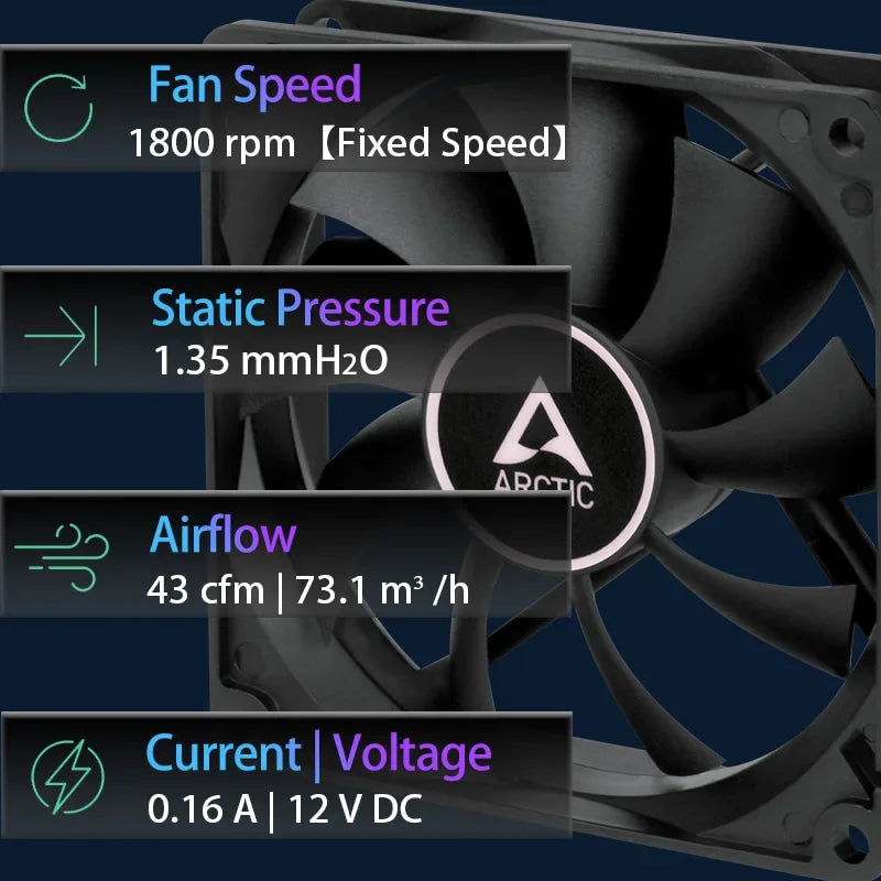 ARCTIC F9 - PC Fan, 92mm Standard Case Fan, Quiet Motor, Computer, Push- or Pull Configuration, Fan Speed: 1800 RPM