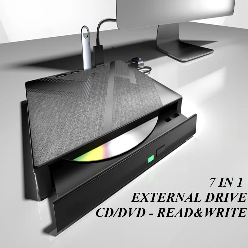 External CD DVD Drive with 4 USB Ports and TF/SD Card Slots Portable CD/DVD Disk Drive Player Burner Reader Writer for Laptop PC