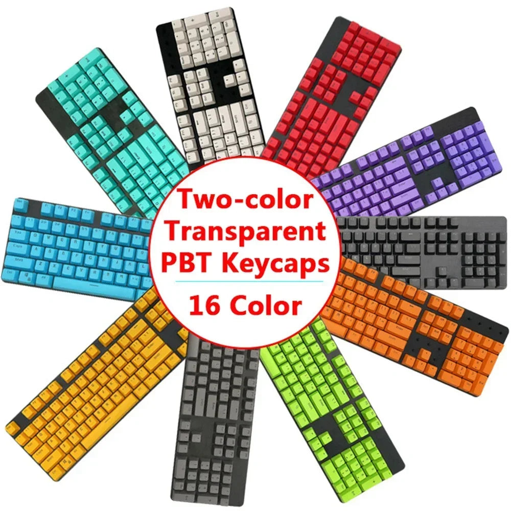 Super 104 Keys DIY PBT Mechanical Keyboard Keycap Translucent Keycaps Two-color Injection Molding OEM For 61/87/104 key Keyboard