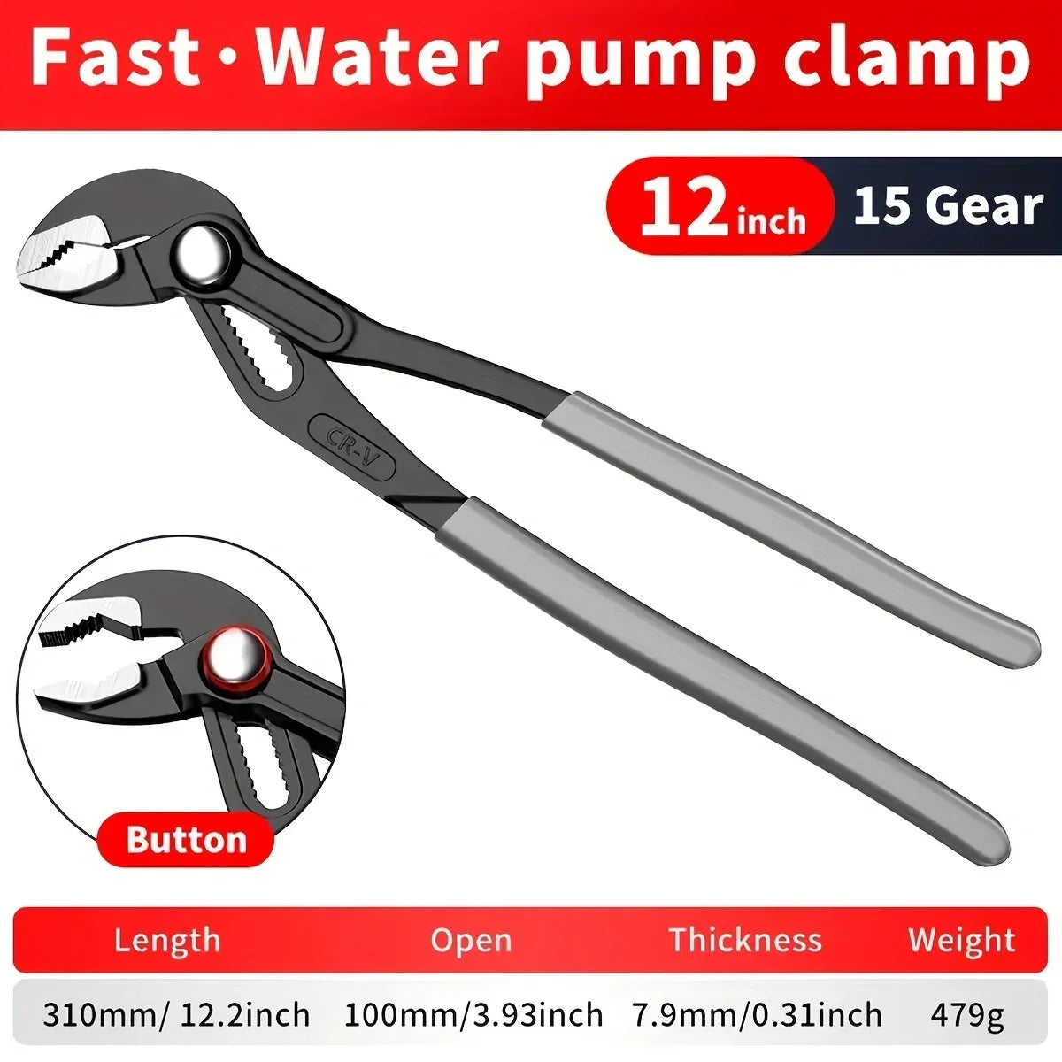 1pc Water Pump Pliers Quick-Release Plumbing Pliers Pipe Wrench Adjustable Water Pipe Clamp Pliers Household Hand Tools Multi-fu