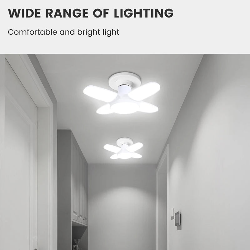 E27 Fan Shape Foldable 40LEDs Bulb AC220V/110V Deformation for Home Ceiling Lights Warehouse and Garage White Light 6500K Bulb