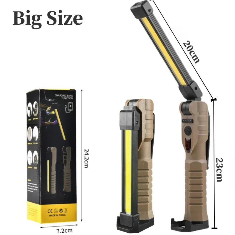Folding COB XPE LED Work Light USB Rechargeable Portable Flashlight Magnetic Base Hook Car Repair Emergency Inspection Red SOS