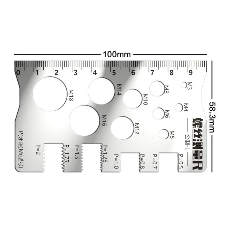 M3-M18 Thread Checker Screw Measurement Ruler Stainless Steel Caliper Metric for Measuring Screw Pitch Bit Bolt Nut Screw
