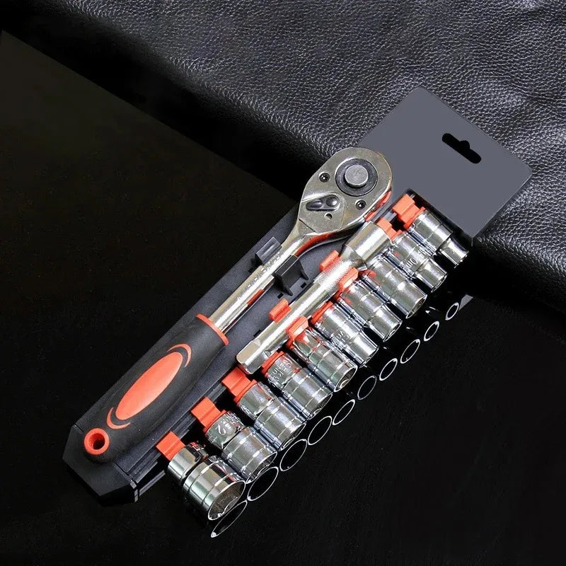 12Pcs Wrench Socket Set Short Socket Ratchet Hand Tool Kit for Car Motorcycle Bicycle Repair