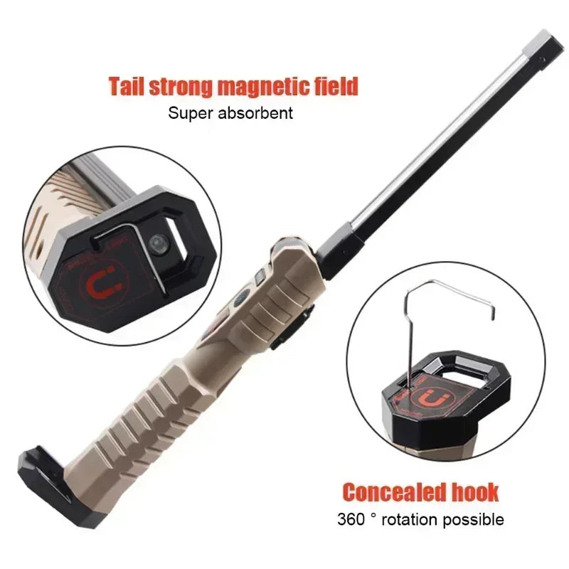 Folding COB XPE LED Work Light USB Rechargeable Portable Flashlight Magnetic Base Hook Car Repair Emergency Inspection Red SOS