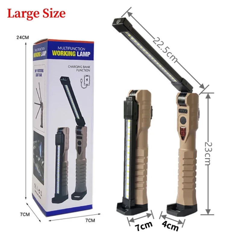 Folding COB XPE LED Work Light USB Rechargeable Portable Flashlight Magnetic Base Hook Car Repair Emergency Inspection Red SOS