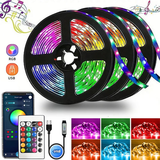 1M-30M USB LED Strip Lights Multicolor Bluetooth Control With 24Key Remote Music Sync Flexible Lamp for Home Party Decoration