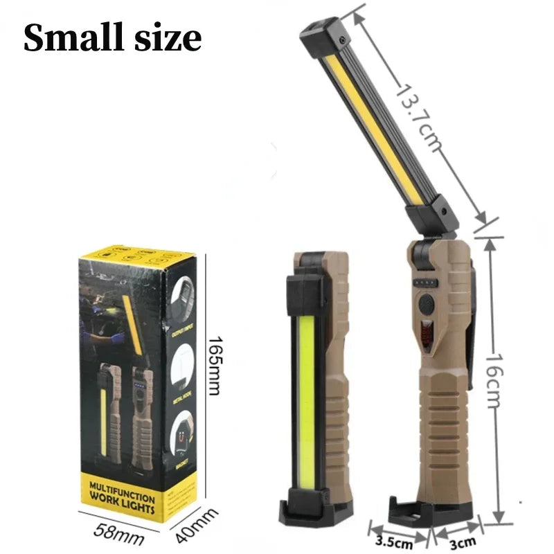 Folding COB XPE LED Work Light USB Rechargeable Portable Flashlight Magnetic Base Hook Car Repair Emergency Inspection Red SOS
