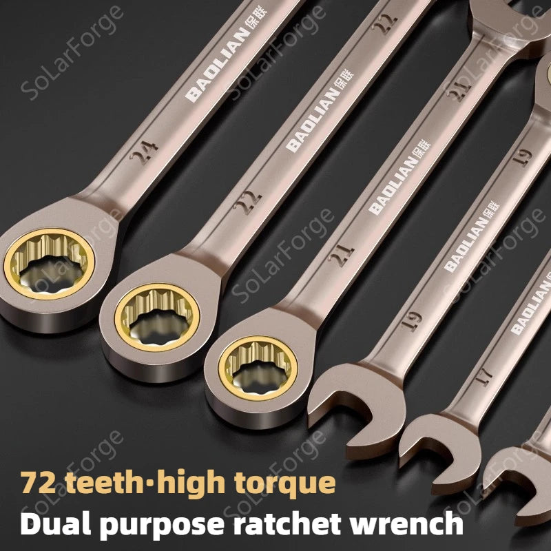BAOLIAN 72 Tooth Ratchet Metric Wrench Torque 8-30mm Universal Spanners for Car Repair Hand Tools Key Tool Set