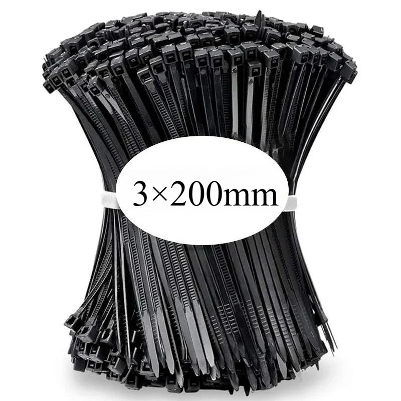 100 PCS Self-locking Plastic Nylon Tie Black Fastening Strap Cable-Tie-Set Cable Zip Tie Fastening Ring Zip Wraps Strap Tie