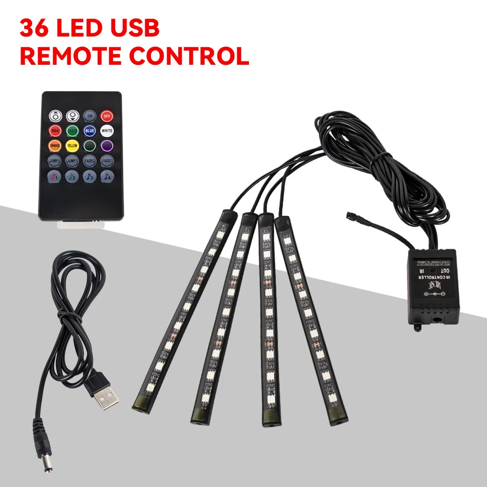 Automotive Ambient Light Foot Interior Modification LED Ambient Light Car USB/Cig Music Atmosphere Decorative Strip Lamp
