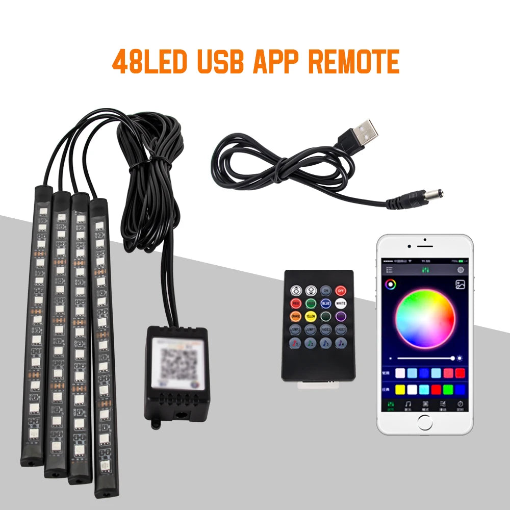 Automotive Ambient Light Foot Interior Modification LED Ambient Light Car USB/Cig Music Atmosphere Decorative Strip Lamp