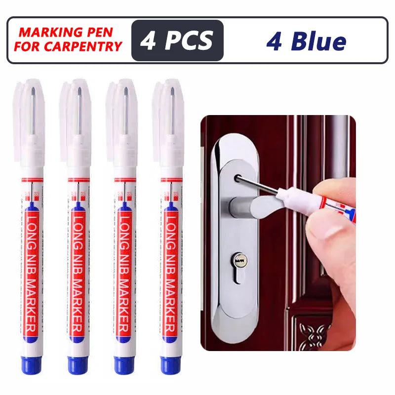4-100Pcs 2cm Waterproof Long Head Markers Deep Hole Marker Pen for Metal Carpenter Red/Black/Blue/Green /White Woodworking Tools