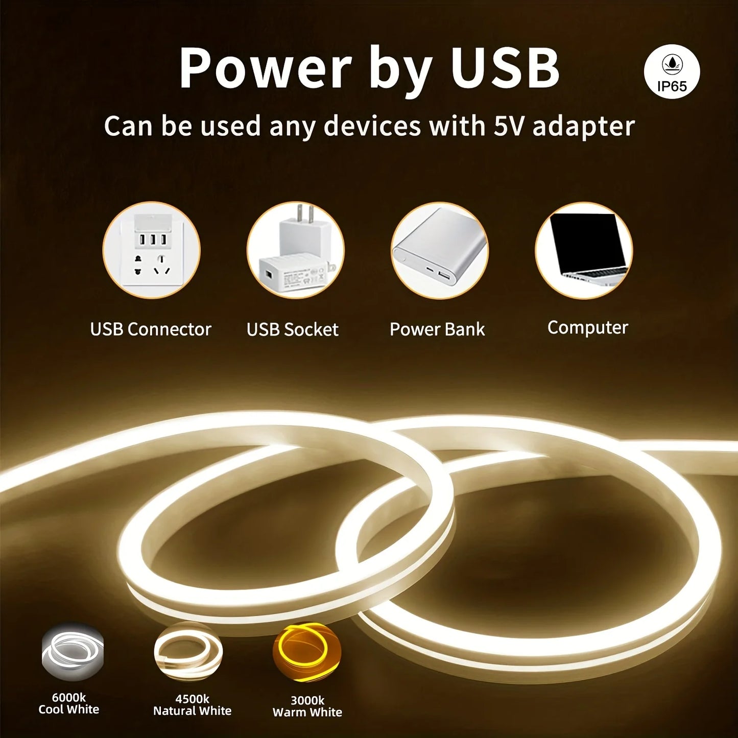 USB 5V Neon LED Strip Light Waterproof Flexible Tape with Hand Sweep Sensor Dimmer Switch for Home Room Decoration Lighting