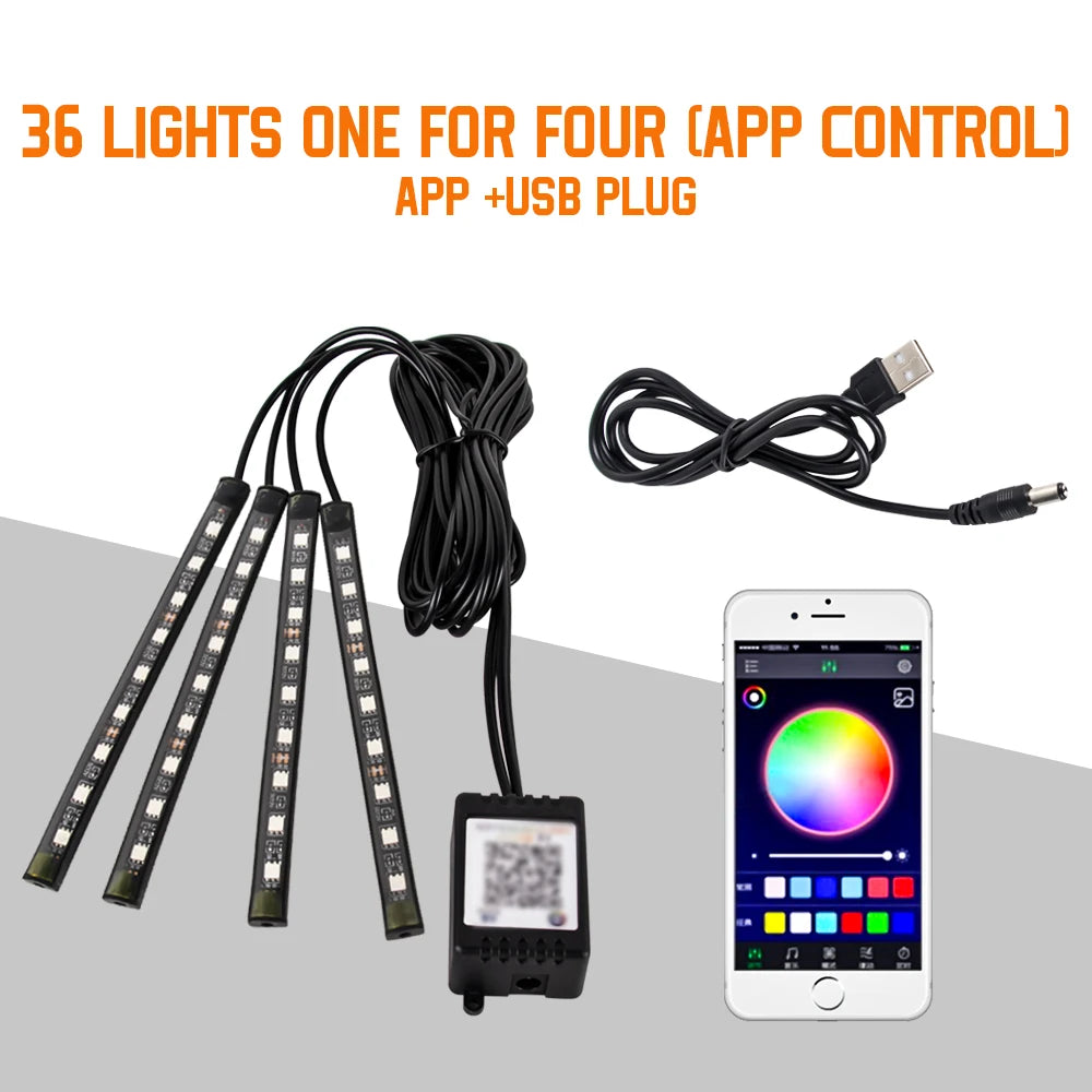 Automotive Ambient Light Foot Interior Modification LED Ambient Light Car USB/Cig Music Atmosphere Decorative Strip Lamp