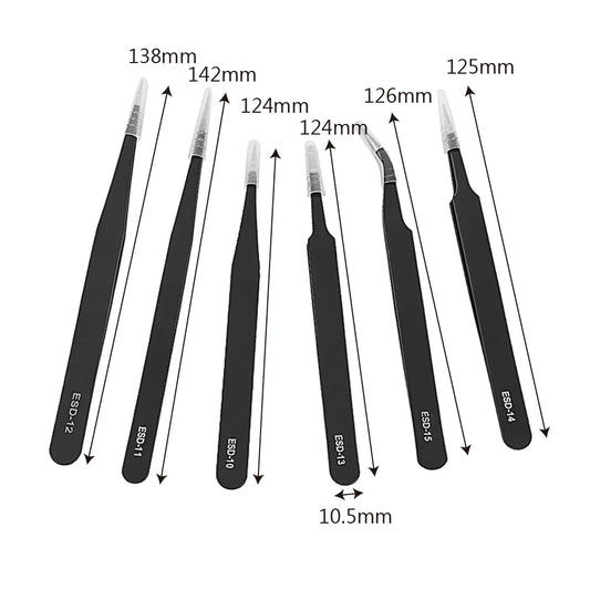 Anti Static for Watch Jewelry Mobile Phone Electronics Tweezers Set Precision Industrial Repair Tweezers 6Pcs/Set