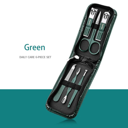 6-9 Pcs Manicure Set With Leather Case Professional Foot And Face Care Tool Kits Stainless Steel Nail Clipper Sets Gift
